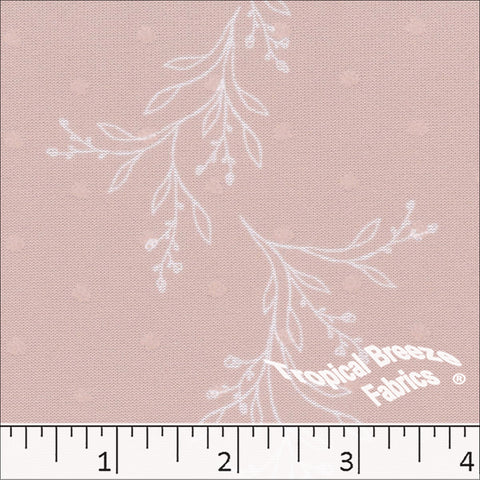 blush, Swiss Dot Knit Foliage Print Polyester Fabric 573515