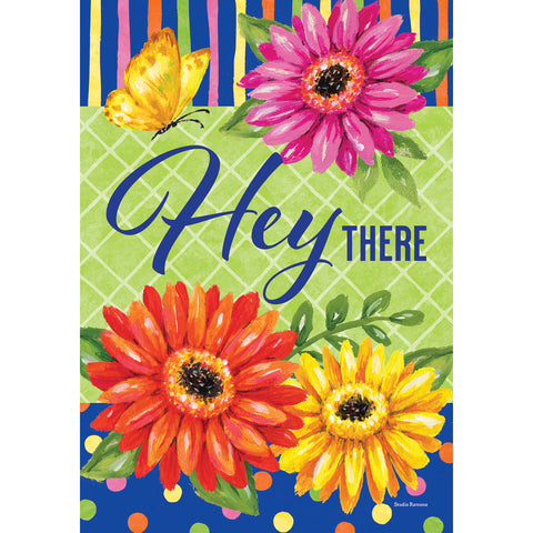 Garden flag showing Bold Gerberas