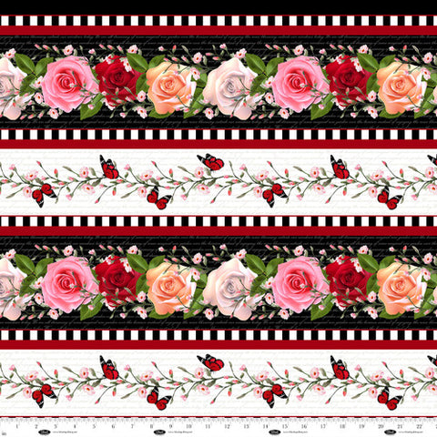 border stripe, La Vie En Rose Collection Cotton Fabric 421