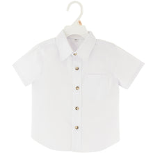 White shirt with brown buttons