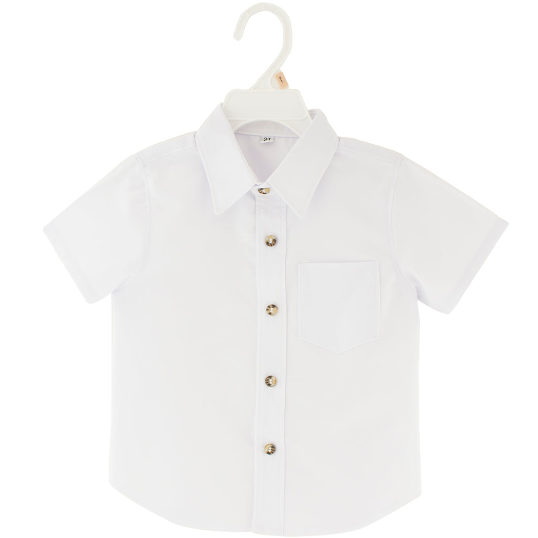 White shirt with brown buttons