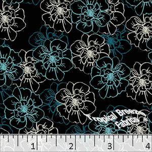 Standard Weave Big Blossom Print Poly Cotton Dress Fabric Bright Aqua