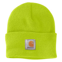 Brite Lime Carhartt beanie with Carhartt label stitched on front