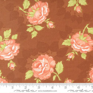 Cinnamon and Cream Collection Large Floral Cotton Fabric brown