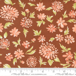 Cinnamon and Cream Collection Mums Floral Cotton Fabric brown