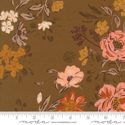 brown, Foraged Found and Hand Me Down Collection Harvest Bloom Florals Cotton Fabric 45630 