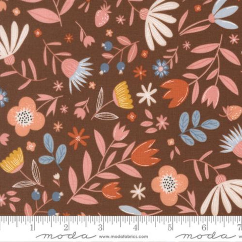 brown, Blossoms and Blooms Collection Flowers Cotton Fabric 39051