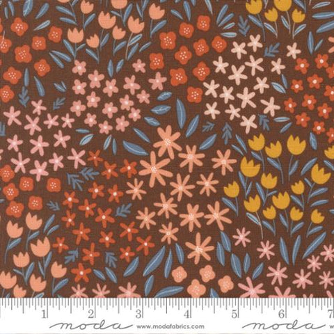 brown, Blossoms and Blooms Collection Small Floral Cotton Fabric 39052