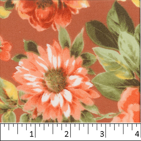Brown, DTY Brushed Floral Print Fabric FA14582