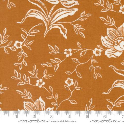 Denim and Daisies Collection Woodcut Bloom Cotton Fabric 35380 brown