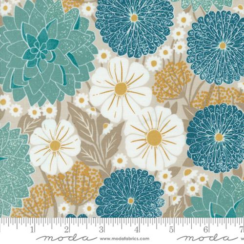 Field of Flowers Collection Dahlians and Zinnias Cotton Fabric 3310 brown