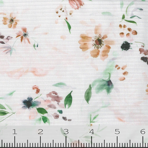 rust, Floral Print Rib Knit Fabric 246