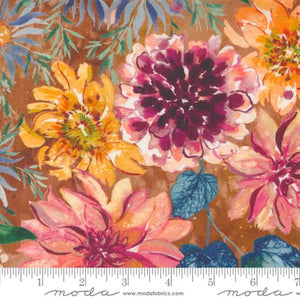 Floribunda Collection Large Floral Cotton Fabric 39800 brown background