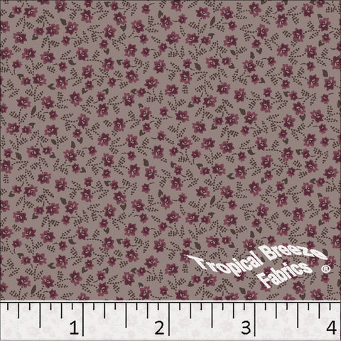 brown, Poly Cotton Small Floral Print Dress Fabric 6220