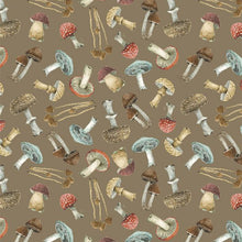 Season's Study Collection Scattered Mushrooms Cotton Fabric 17837 brown