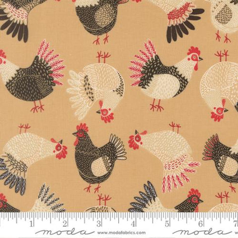 brown, The Henhouse Collection Tossed Chickens Cotton Fabric 48433
