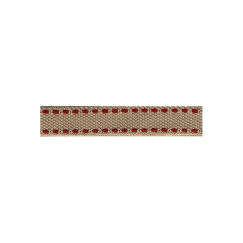 Brown ribbon with red stitching