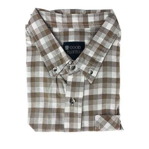 brown plaid, Destin Men's Short-Sleeve Shirt P1921