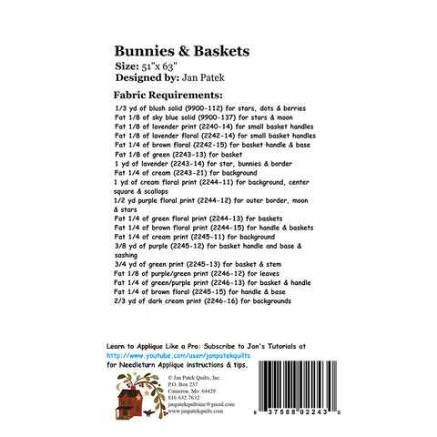 Back of Bunnies and Baskets pattern