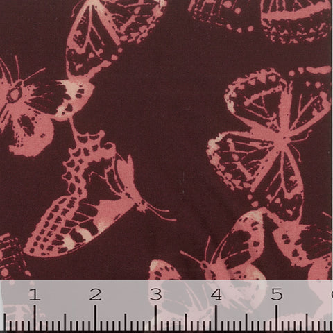 burgundy, DTY Brushed Butterfly Print Fabric FA1611