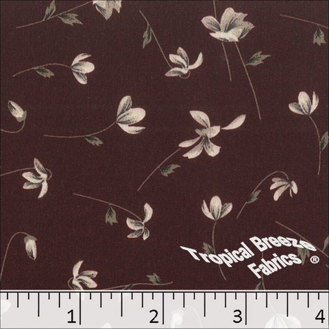 burgundy, Crinkle Creme Floral Print Polyester Fabric 042527