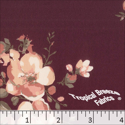 burgundy, Koshibo Large Floral Print Polyester Fabric 048626