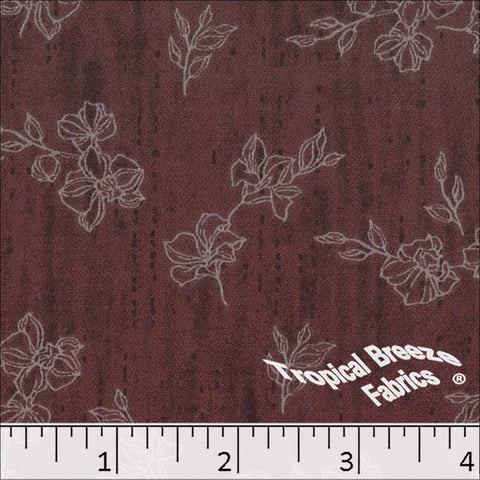 burgundy, Koshibo Sketched Floral Print Polyester Dress Fabric 048530