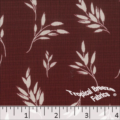 burgundy, Linen Crepe Leaf Print Polyester Fabric 048625