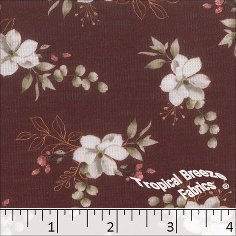 burgundy, Slub Knit Floral Print Fabric 573528