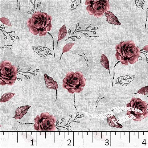 burgundy, Standard Weave Floral Design Poly Cotton Dress Fabric 6225