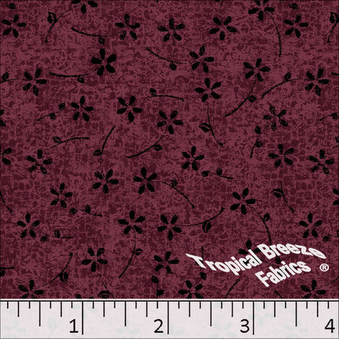 burgundy, Standard Weave Floral Poly Cotton Dress Fabric 6221