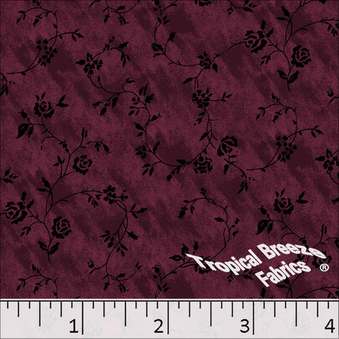 burgundy, Standard Weave Floral Poly Cotton Dress Fabric 6271