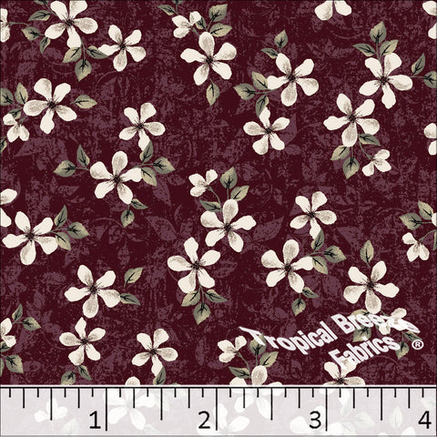 Standard Weave Floral Print Poly Cotton Fabric 6155 burgundy