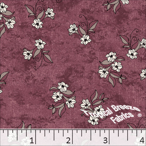 Burgundy, Standard Weave Floral Print Poly Cotton Fabric 6192