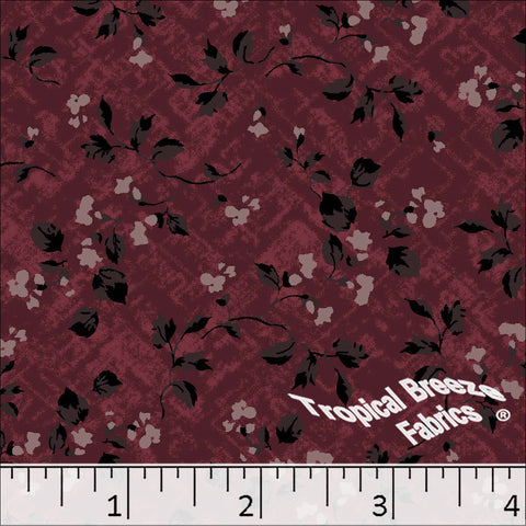 burgundy, Standard Weave Floral Print Poly Cotton Fabric 6337