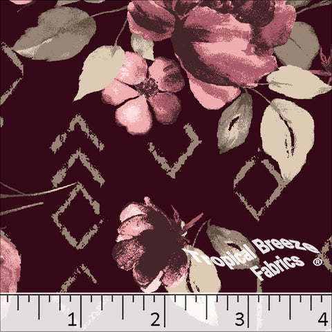 Standard Weave Geometric Floral Poly Cotton Fabric 6118 burgundy