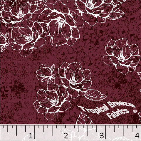 Burgundy, Standard Weave Large Floral Print Dress Fabric 6199