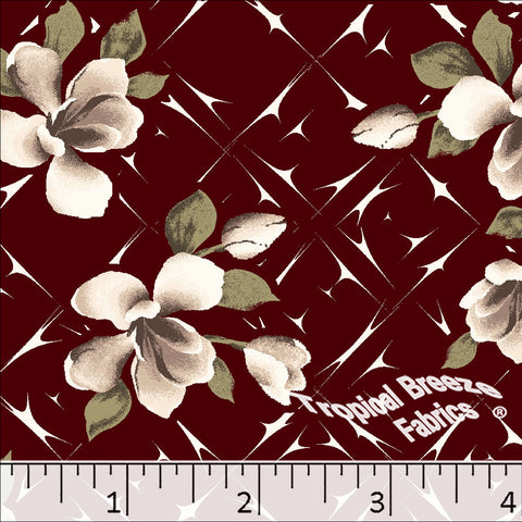 burgundy, Standard Weave Large Floral Print Poly Cotton Fabric 6255