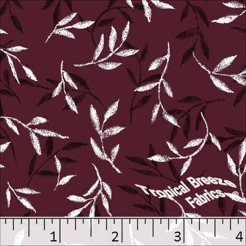 burgundy, Standard Weave Leafy Poly Cotton Dress Fabric 6275