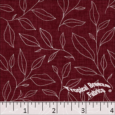 burgundy, Standard Weave Leafy Print Poly Cotton Fabric 6251