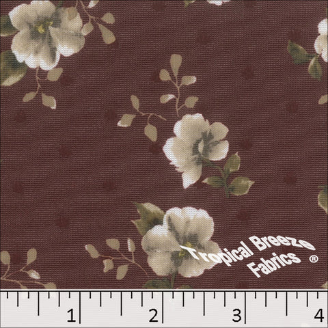 burgundy, Swiss Dot Knit Floral Print Polyester Fabric 573525