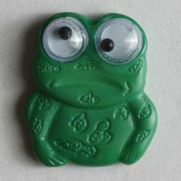 Googly eye green frog button