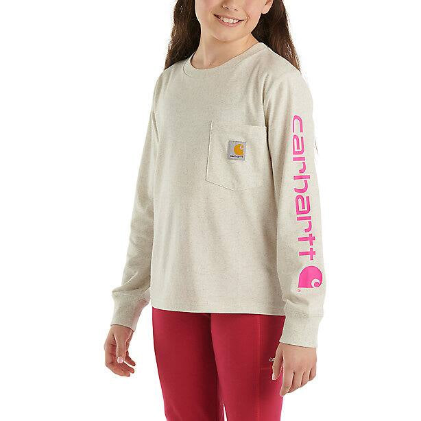 Girls' Long-Sleeve Graphic Pocket Heather T-Shirt CA9980