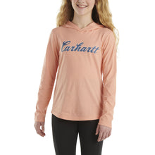 Peach Amber Girls' Long-Sleeve Hooded Cursive Logo T-Shirt CA9981
