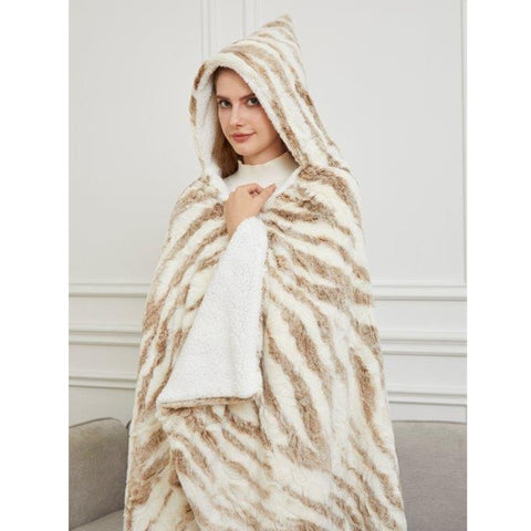 Caramel Tiger Stripe hooded sherpa throw