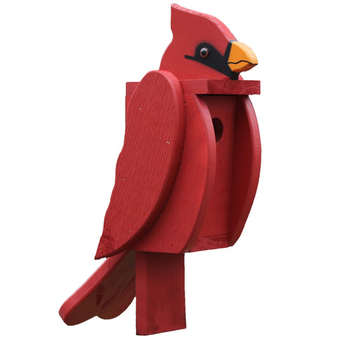 painted wooden cardinal shaped birdhouse