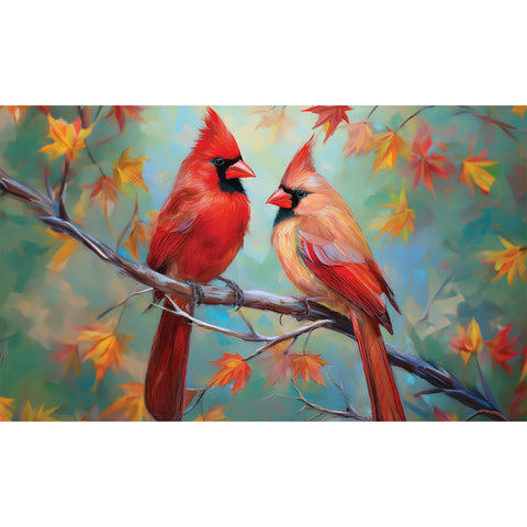 Custom Decor floor mat showing cardinal couple