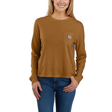 Carhartt Brown Women's Long-Sleeve Crewneck Pocket T-Shirt 106121-BRN