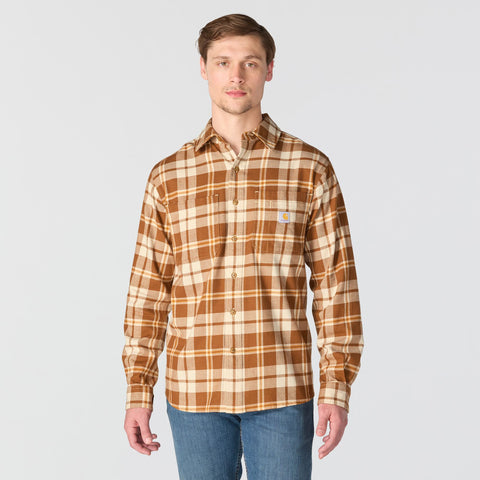 Carhartt Brown Men's Rugged Flex Long-Sleeve Plaid Shirt 107010