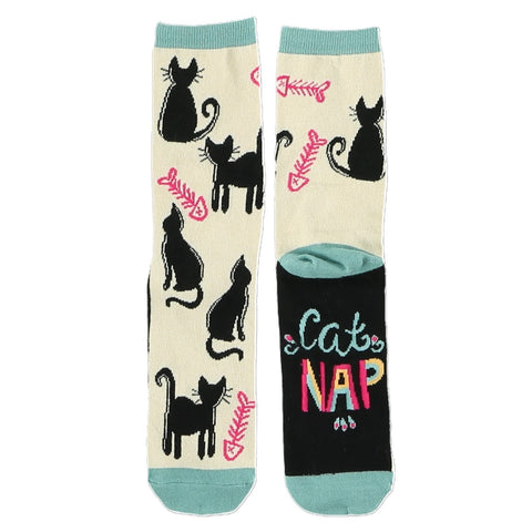 Lazy One women's crew sock with cat nap pattern